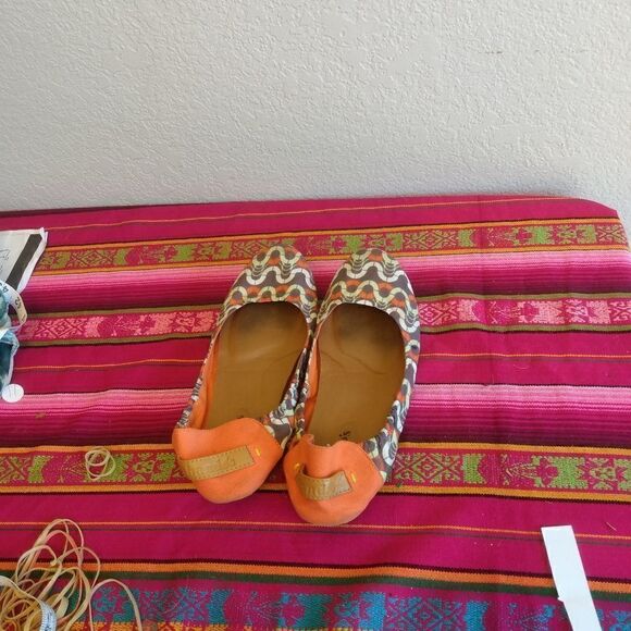 THANDO'S Orange, Green & White Squiggle Cotton Foldable Ballerina Flats 9 - Picture 13 of 13